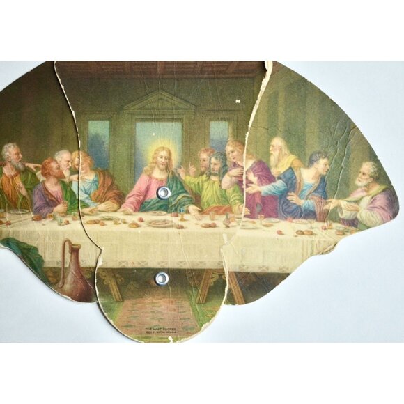 Vintage Funeral Home Last Supper Expandable Hand Fan Cardboard Paper - Picture 2 of 5